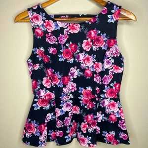 One Clothing Size Medium Peplum Floral Top Sleeveless Tank Casual Black Pink